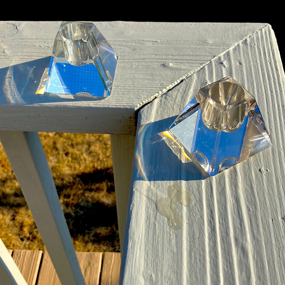 Houze Glass Pyramid Crystal Candle Holders